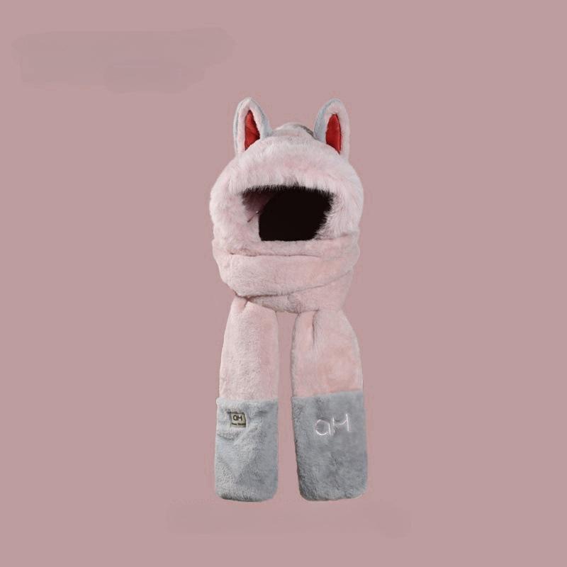 Cute Firefox Hairy Hat Scarf Gloves Integrated Women's Winter Warm Cold Ear Protection Riding