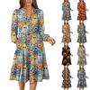 Women's V-Neck Flowing Layered Bohemian Long Sleeve Halloween Print Dress