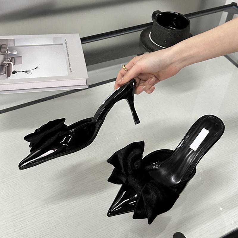 Liyke Designer Butterfly Knot Женские туфли-лодочки Тапочки Сексуальные туфли с острым носком Тонкие каблуки Свадебные банкетные платья Мюли Женская обувь Сандалии