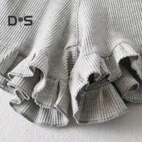 Женские шорты из вафельного трикотажа с эластичной резинкой на талии, шорты с оборками, широкие струящиеся шорты, повседневный летний наряд для отдыха