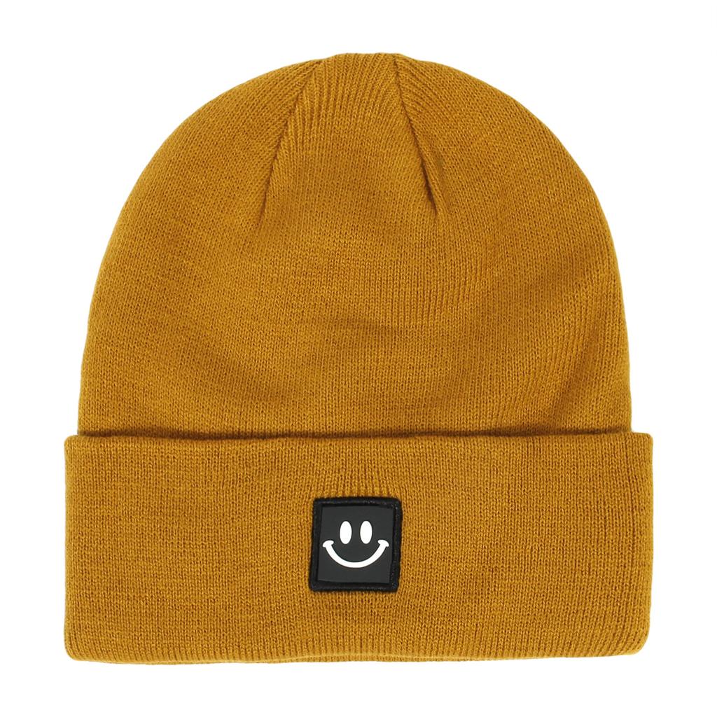 Women's Fashion Smiley Face Logo Hat Solid Color Knitted Hat Casual Outdoor Warm Beanie Men's Winter Hat