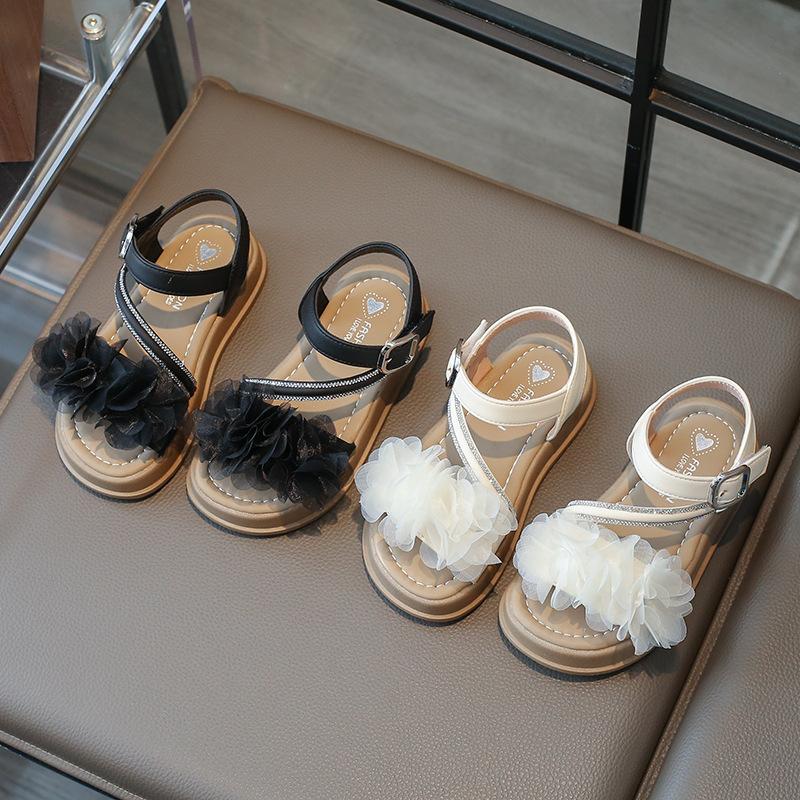 Сандалии для девочек Летние шикарные детские сандалии с цветочным принтом и ремешками, модные милые детские пляжные сандалии с толстой подошвой