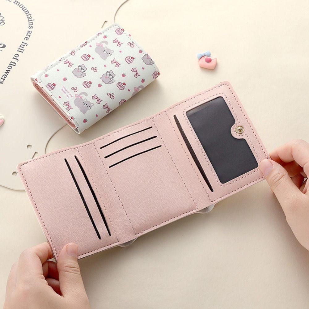 Портмоне для девочек с несколькими отделениями для карт, портативный трехслойный кошелек с изображением медведя из мультфильма, короткий кошелек для студентов