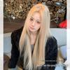 Модная парика с кружевной передней частью в корейском стиле для женщин - Цвет молочного чая и серого риса, Длинные прямые, Модный, Скрывающий полноту лица, С центральным пробором.