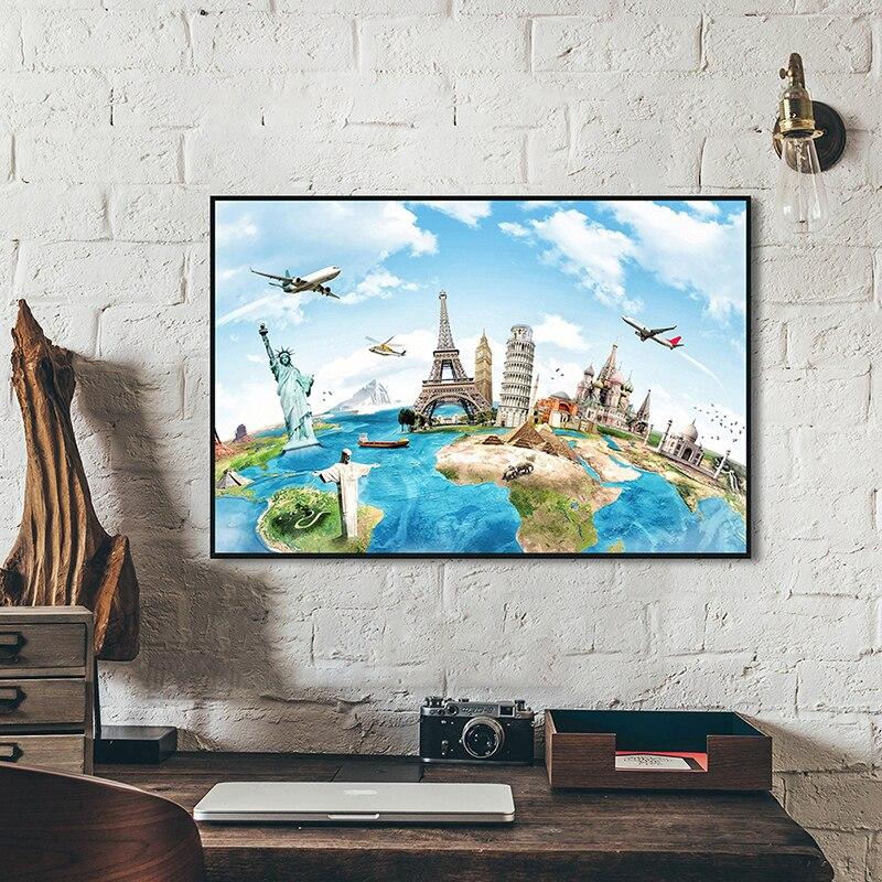 Украшение Эйфелева башня Пизанская башня Статуя Свободы Картина на холсте Известный архитектурный пейзаж Репродукции Украшение Плакат