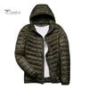 Men Cotton Jacket Hooded Long Sleeve Solid Color Down Coat with Side Pockets Full Zipper Closure Thin Quilted Winter Outwear