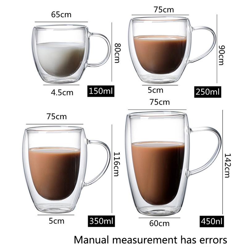 Double Wall Borosilicate Glass Coffee Cup Heat Resistant Handle Milk Juice Whiskey Water Cup Home Bar Party Drinking Utensils