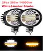 2Pcs 5" 144W 7000LM 6500K & 3000K LED Pods Off Road LED Light Bar Spot Flood Combo Oval Amber Work Light Fog Lights