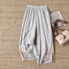 Women's 2024 Retro Cotton-Linen Wide-Leg Embroidered Pants - Summer Lightweight Nine-Point Casual Trousers.