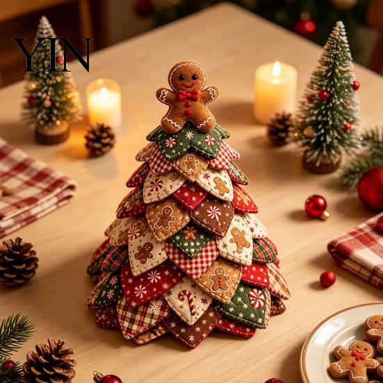 Desktop Christmas Tree Craft DIY Quilted Kit, 3D Fabric Patchwork Set for Decoration Beginners, Handmade Tabletop Holiday Decor with Snowman/Reindeer