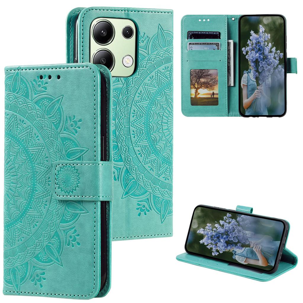 For Xiaomi Redmi Note 13 4G PU Leather Phone Case Imprinted Mandala Flower Stand Wallet Cover