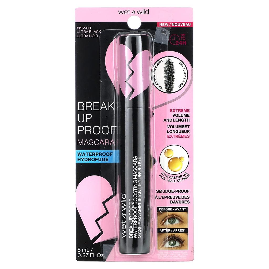 Wet n wild, Break Up Proof, водостойкая тушь для ресниц, 1115503 Ultra Black, 8 мл (0,27 жидких унций)