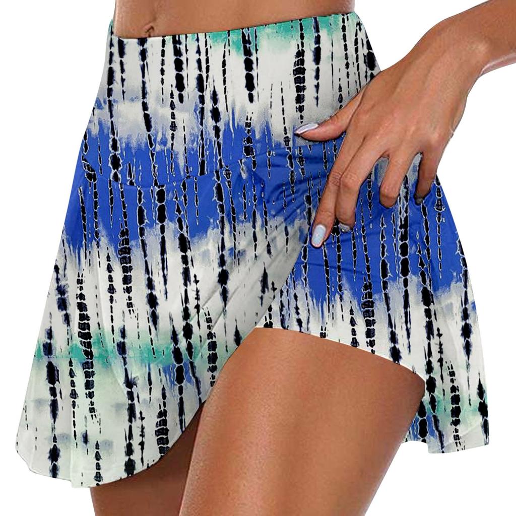 Women's Athletic Stretchy Pleated Tennis Skirts Run Yoga Inner Shorts Elastic Sports Golf Skorts