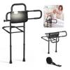 Bed Rail for Elderly Adult Folding Bed Assist Rail with Floor Support, Motion Sensor LED Light, 136kg Dual-Handle Support