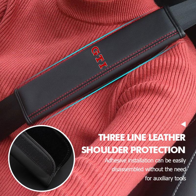 For Volkswagen VW Car Seat Belt Shoulder Protector Red Stitching Soft Leather Cover GTI Tiguan Passat B5 B6 B7 CC Jetta MK5 MK6 zr2