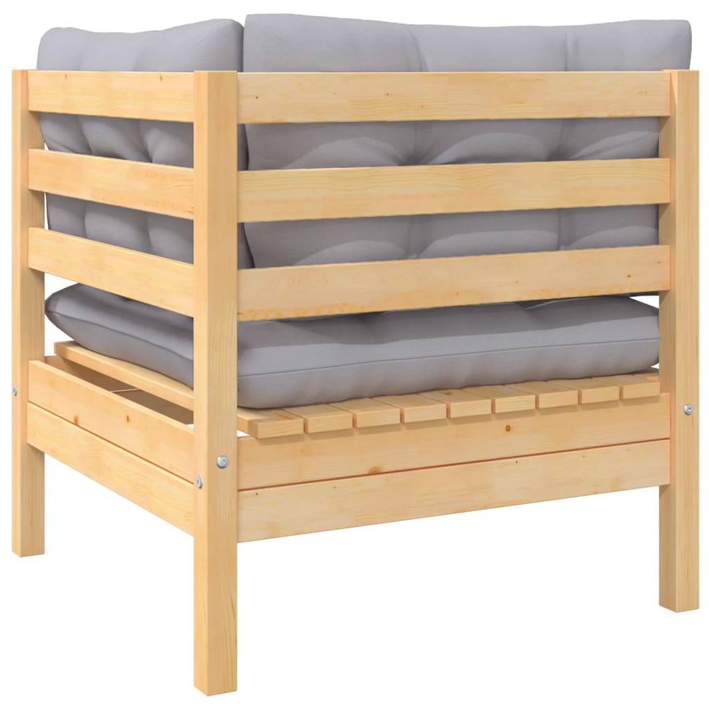 6 Piece Garden Lounge Set with Grey Cushions Solid Pine Wood