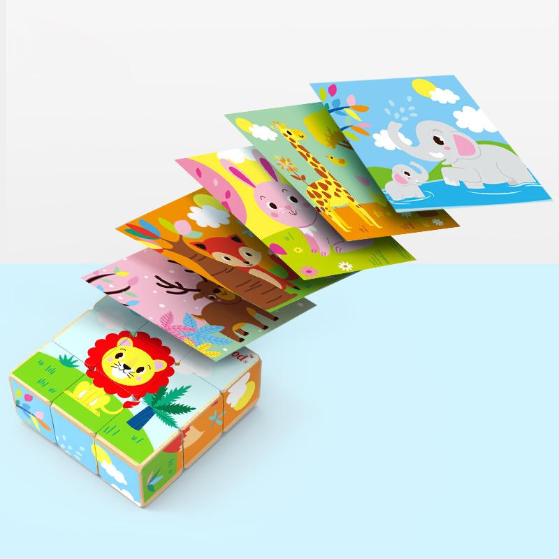 Детский пазл для возраста 1-3 года: Развивающая деревянная игрушка для раннего обучения с 9 деталями и шестисторонними картинками