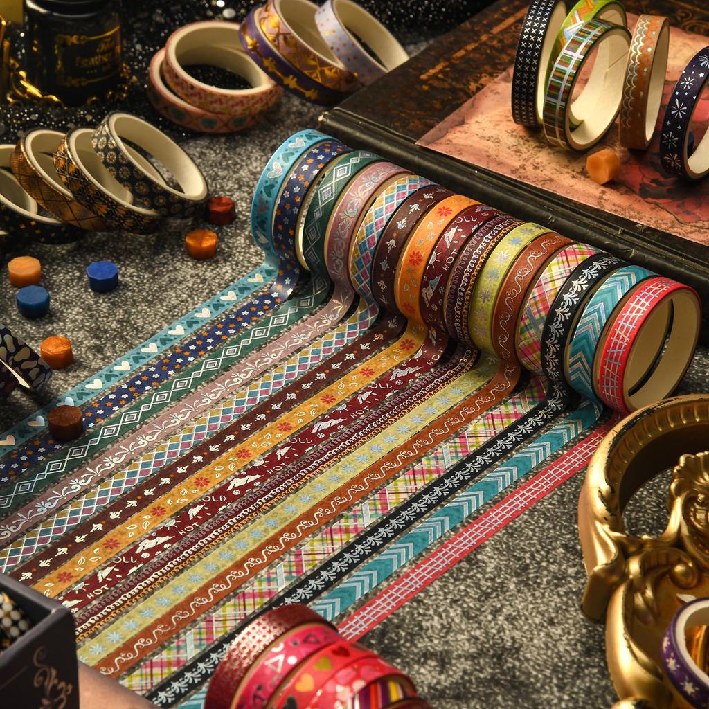 36rolls Best Wishes Washi Tapes Set Basic Pattern Gold Stamping 7mm Lace Adhesive Masking Decoration Stickers Gift Packing