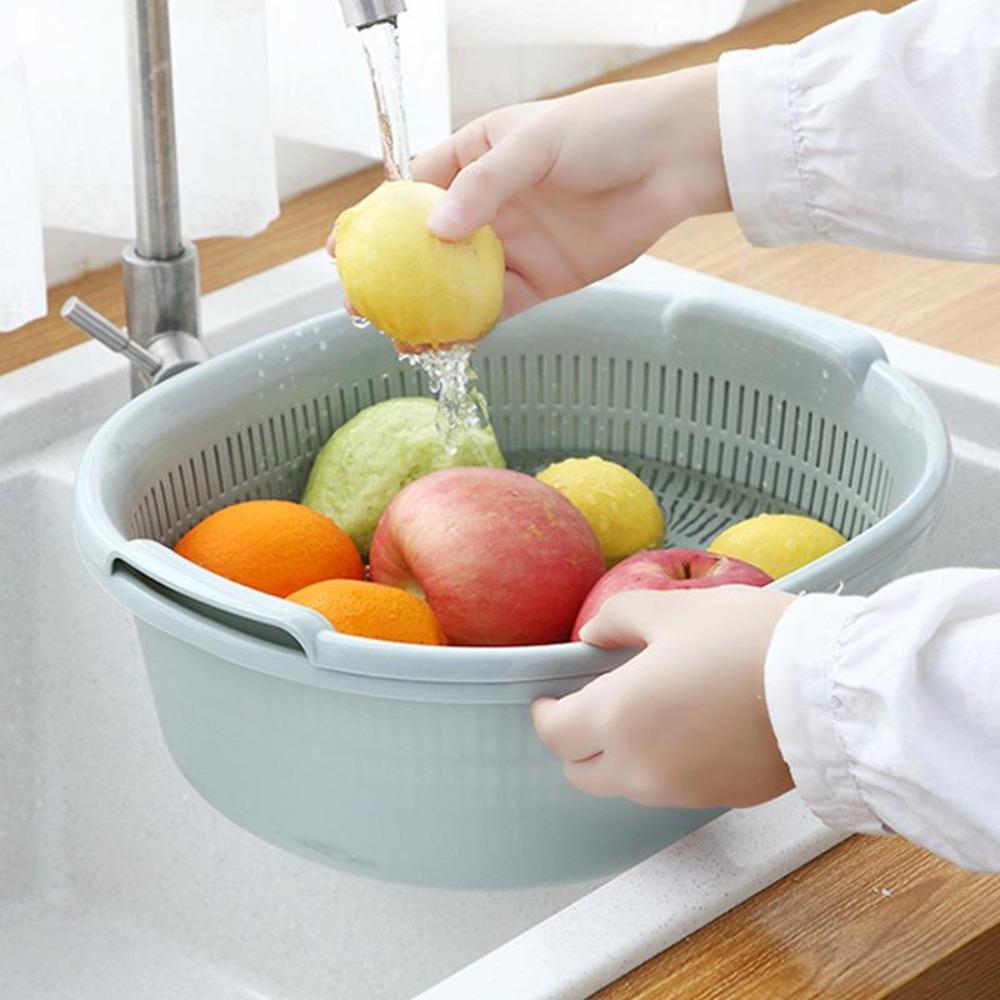 Double-Layer Plastic Drain Basket: Enlarged Kitchen Basin & Fruit Plate