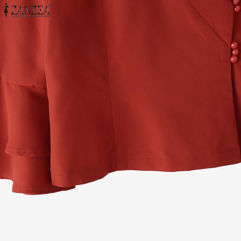 ZANZEA Женская повседневная блузка с V-образным вырезом, расклешенными рукавами 3/4, свободного кроя, однотонная