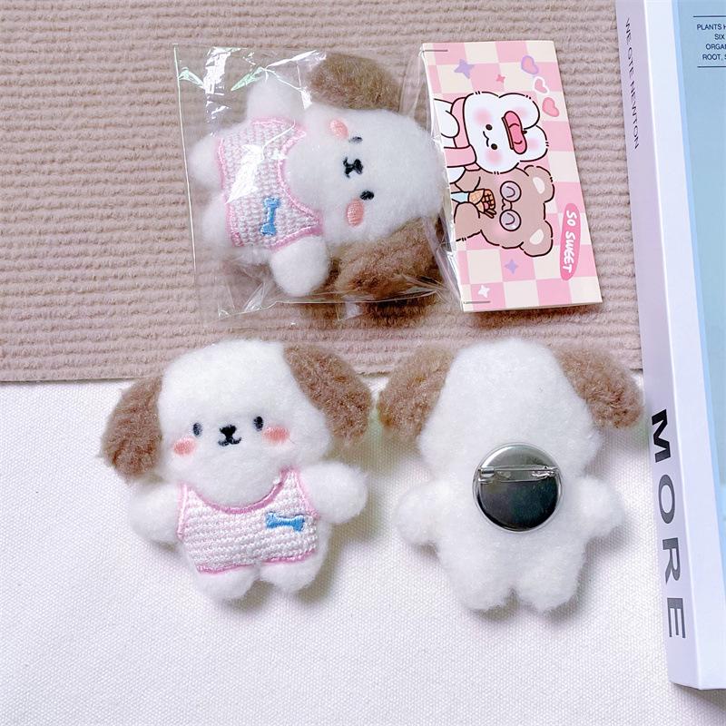 Брелок-подвеска в виде плюшевого мультяшного щенка с пищащим звуком, костью, креативной брошью и аксессуарами для волос