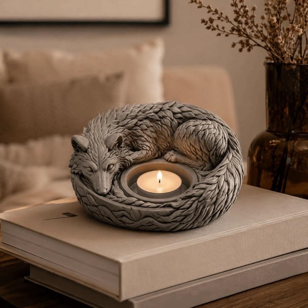Ornaments Wolf Sculpture Multi-functional Sleeping Wolf Candlestick Entryway Decor