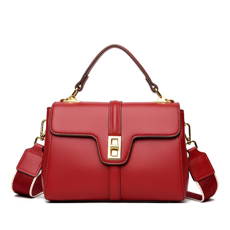 Fashion Lock Shoulder Bag Women's Handbag Solid Color Retro Simple Crossbody Bag Shoulder Strap Commuter