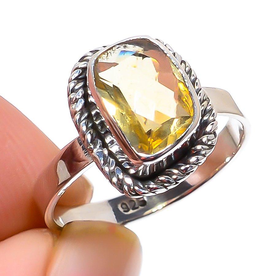 Подарочное кольцо ручной работы из чистого серебра 925 пробы с натуральным цитрином S.6 e2T20