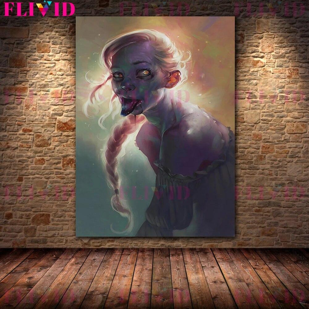 Sweetest Horror Rose Girl Wall Art Canvas Painting Decoration Colorful Witch Art Modern Abstraction Posters And Prints No Frame