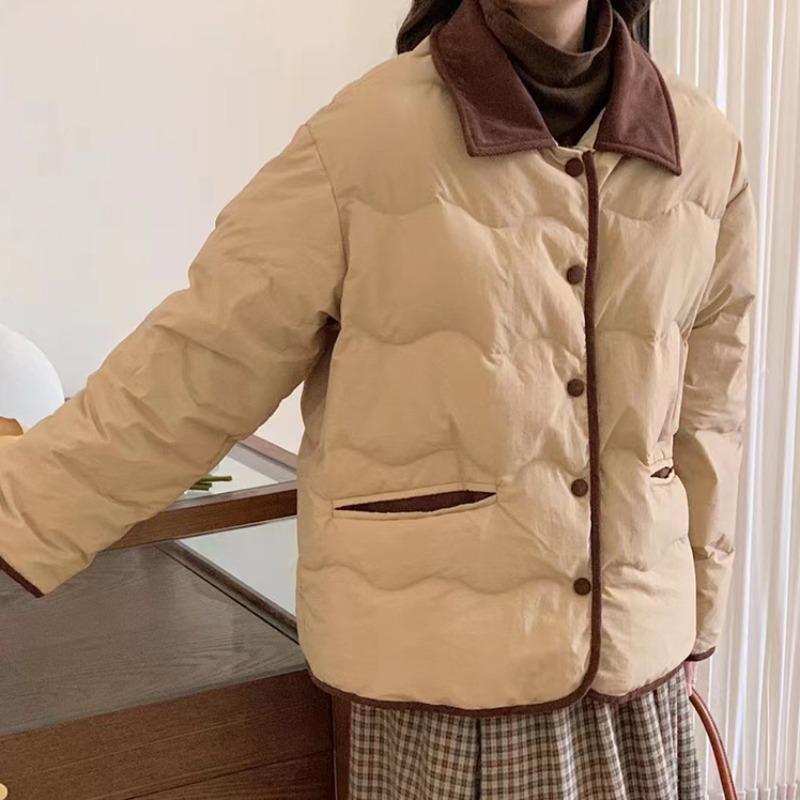 Легкая короткая куртка из хлопка в уличном стиле, корейская однотонная утепленная верхняя одежда, женское пальто с карманами, осенне-зимнее пуховое пальто