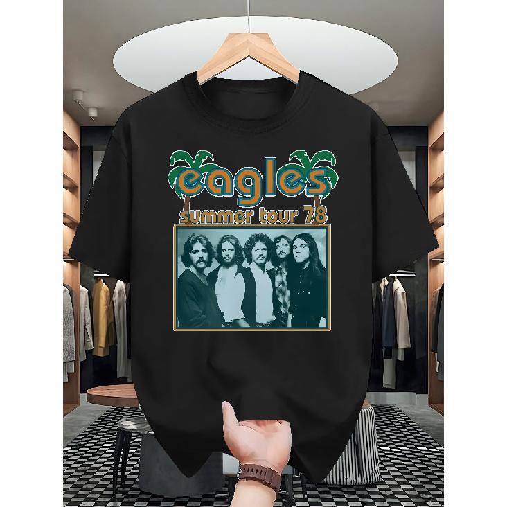 Retro 1970S Eagles Band Tour T-Shirt for Men - Features Member Images - Soft Rock Tee for Classic Rock Enthusiasts And Concert Attendees - Washable