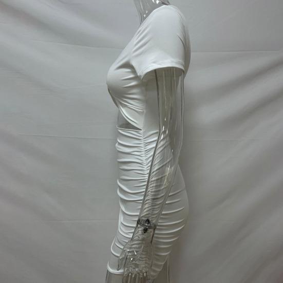 Женское платье-футляр с глубоким V-образным вырезом, плиссированными узкими короткими рукавами, сплошной цвет, узкая высокая талия, мягкое эластичное женское вечернее мини-платье для ночного клуба