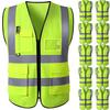 Chicer Reflective Safety Fluorescent One Size Fits Mesh Multiple Pockets High-Visibility Vest, Yellow, Most, Unisex, Material, (10)