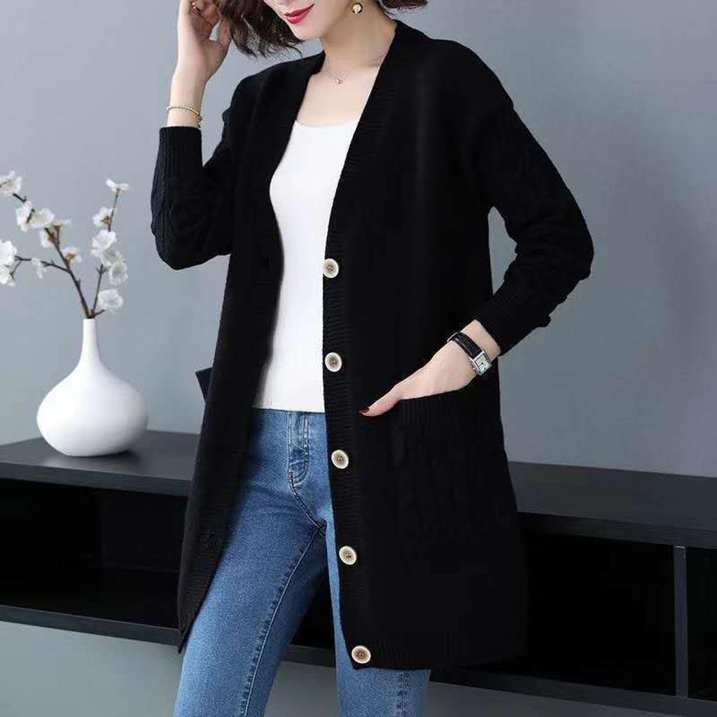 Women's Knitted Cardigan Sweater Button V-neck Fashion Versatile Coat