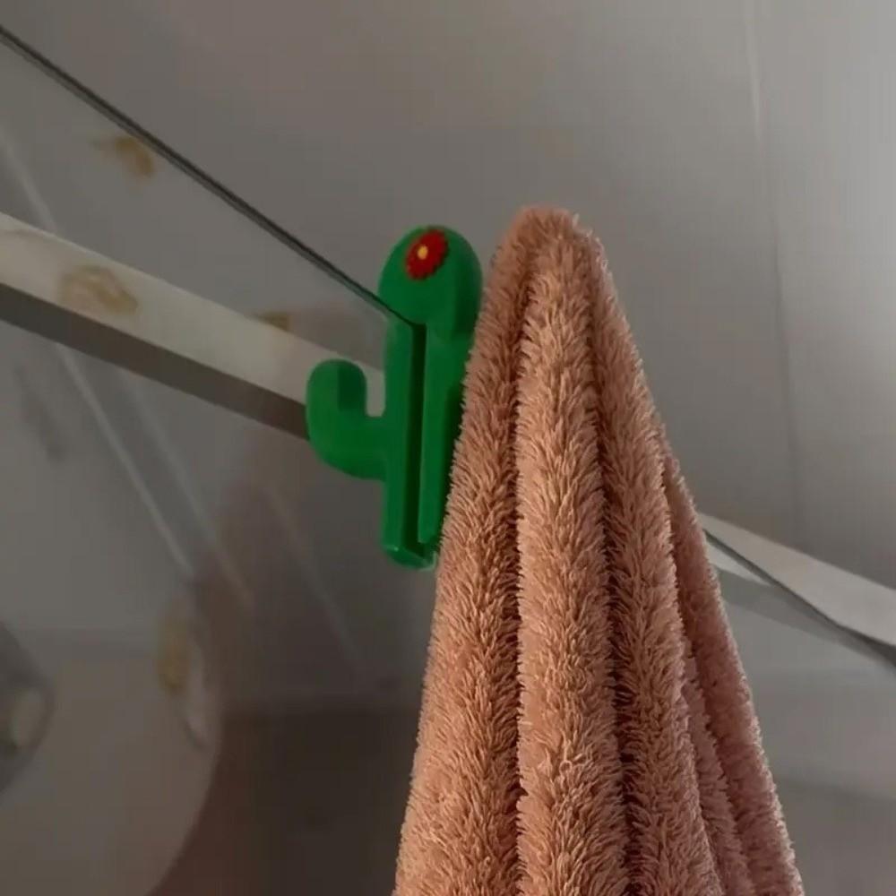 3pcs 3D Printing Bathroom Door Hooks Cactus-Shaped Glass Door Hooks Home Organization