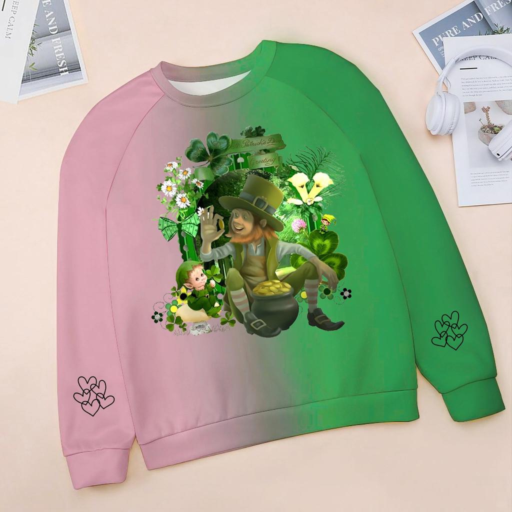 Kids Fashion Neck St. Patrick's Day Printed Casual Sweatshirt