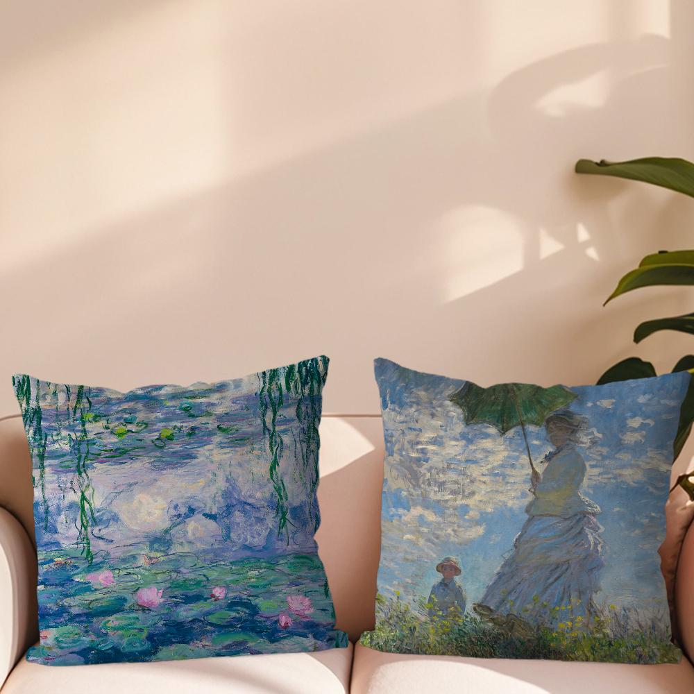 Водяные лилии Клод Моне Изобразительное искусство Наволочка для дивана Гостиная Спальня Изголовье Спинка Подушка Квадратная Подушка Время Сна