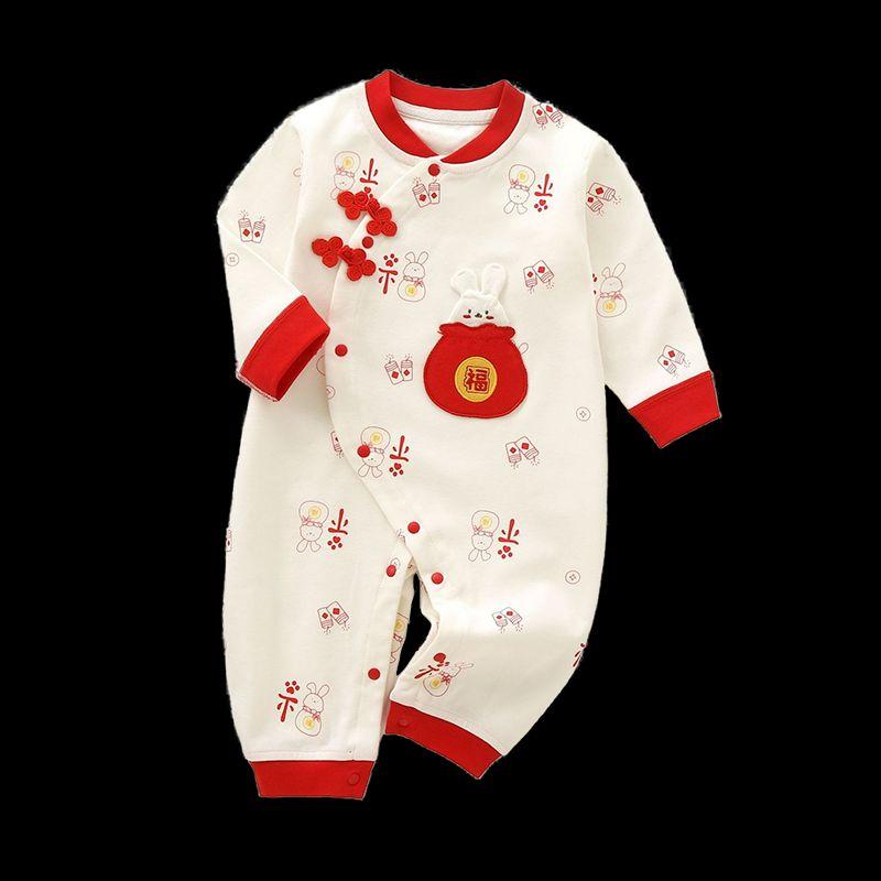 France Arielle De Pinto Baby Spring and Autumn Red New Style Baby One-Piece Romper Pure Cotton Full-Month Outfit