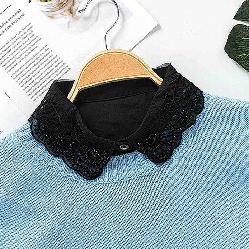 Hollow Lace Chiffon Doll Cotton Fake Collar Blouse Sweater Detachable Shirt Collar False Collar Lapel Women Top Collars Decor