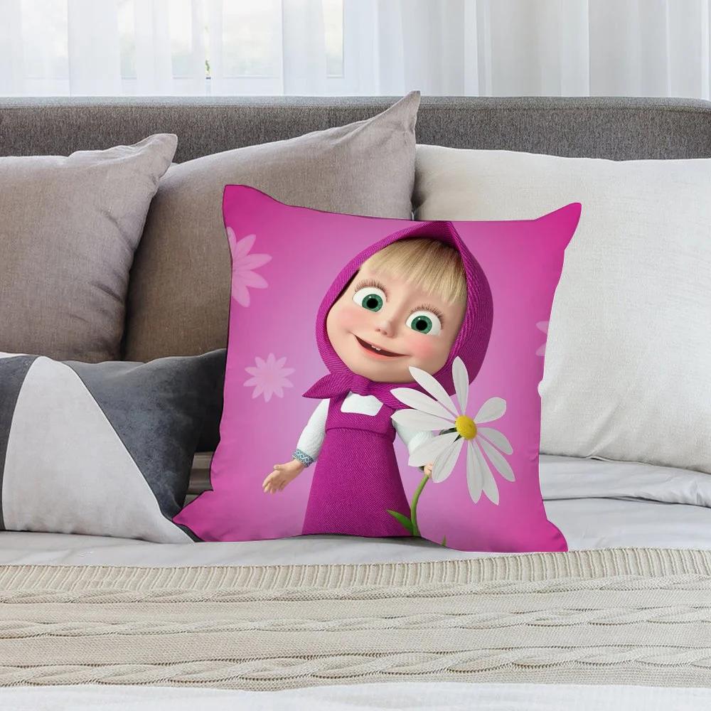 Наволочка М-Маша и Б-Медведи Плюшевая ткань Мягкая Двусторонняя печать Чехол для подушки на диван Наволочки для декоративных подушек