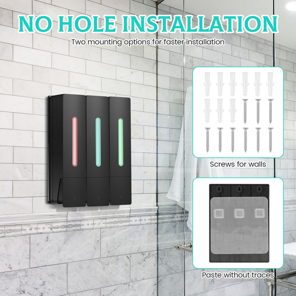 3Pcs Soap Dispenser Wall Mounted Shower Shampoo Shower Gel Detergent Conditioner Dispenser Bathroom Storage Bottle