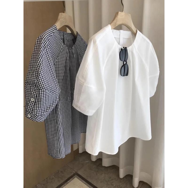 Женская футболка в французском стиле с короткими рукавами, летний свободный клетчатый топ