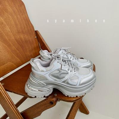 Женские новые кожаные сетчатые шнурованные туфли на платформе-маффин в стиле папиных кроссовок, повседневные универсальные спортивные туфли