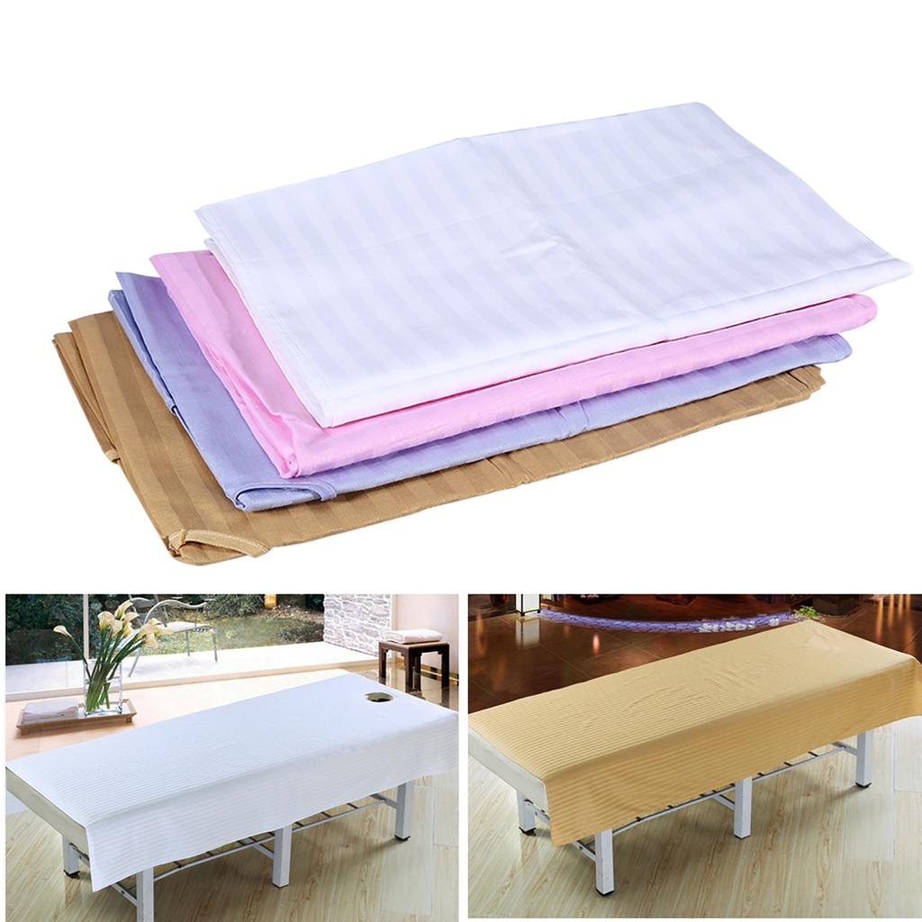 Soft Cotton Stripe Beauty Salon Sheet SPA Treatment Bed Cover With Face Breath Hole
