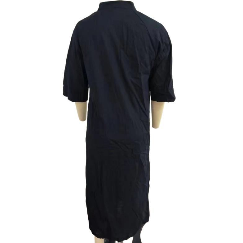 Women's Summer Cotton Linen Shirt Dresses Fashion Solid Color Lapel Button Up Pocket Half Sleeve Dress