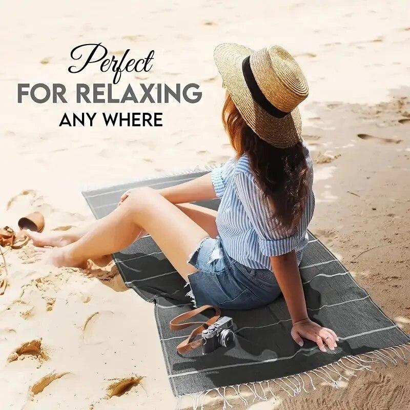 1 шт. Пляжное полотенце из турецкого хлопка, Очень большое и пескостойкое, Быстросохнущее полотенце, Пляжное одеяло для купания, 39*71 дюйм, Ванная комнатаA