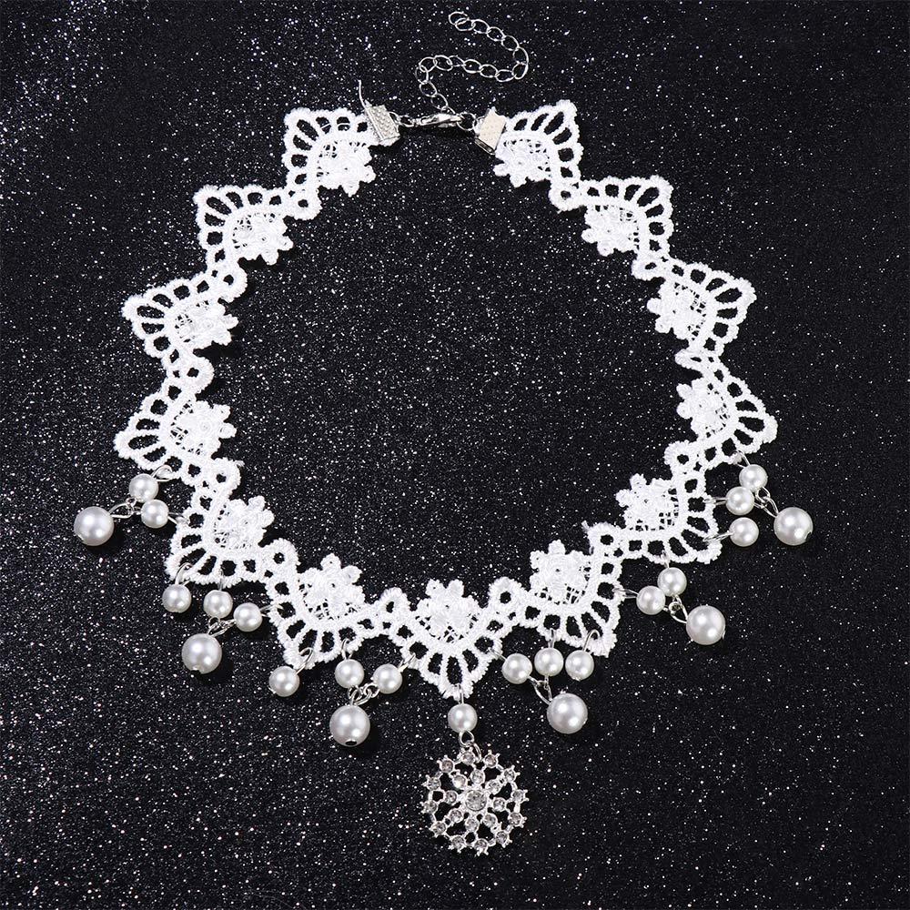 Selling Women's Gothic Chain Jewelry Steampunk Style Lace Multilayer Beads Necklace Choker White