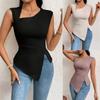 Summer Irregular Women's T-Shirt Solid Color Slant Neck Sleeveless Top