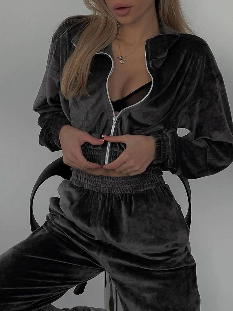 2026 New Style Women's Zip Up Hoodie Sweatshirt Set Long Sleeve Polo Collar Top with Pants Casual Tracksuit