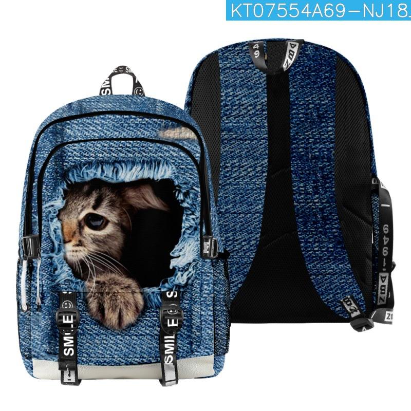 Модные Школьные Рюкзаки для Молодежи Унисекс Рваные Джинсы Кошки Дорожные Сумки 3D Печать Оксфорд Водонепроницаемый Многофункциональные Рюкзаки для Ноутбука